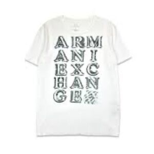 Armani Exchange White Tee with Black Vertical Logo